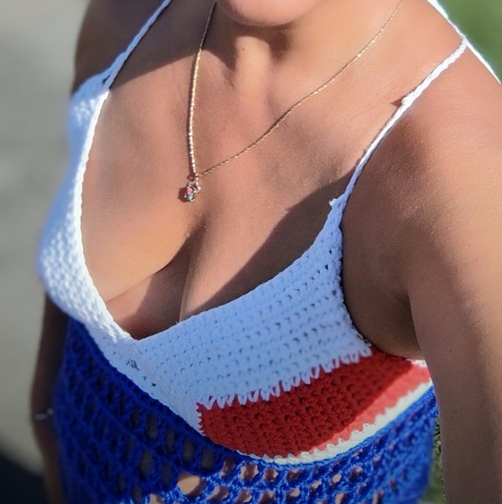 Red, White, and Blue Crochet Halter Top with Fringe - Picture 3 of 15